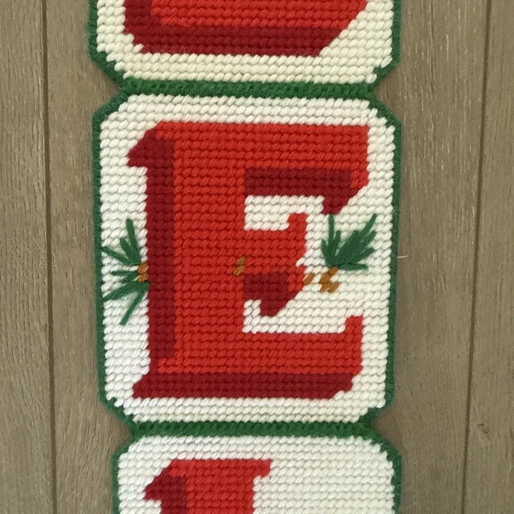 Vintage Completed NOEL Plastic Canvas Needlepoint 37